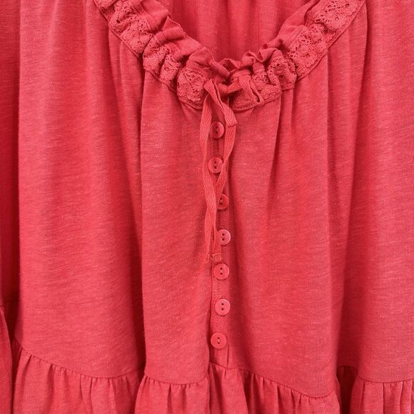 Free People Charlie Tee Size XS Women Oversized Short Sleeve Flounce Ruffle Red - Picture 6 of 11